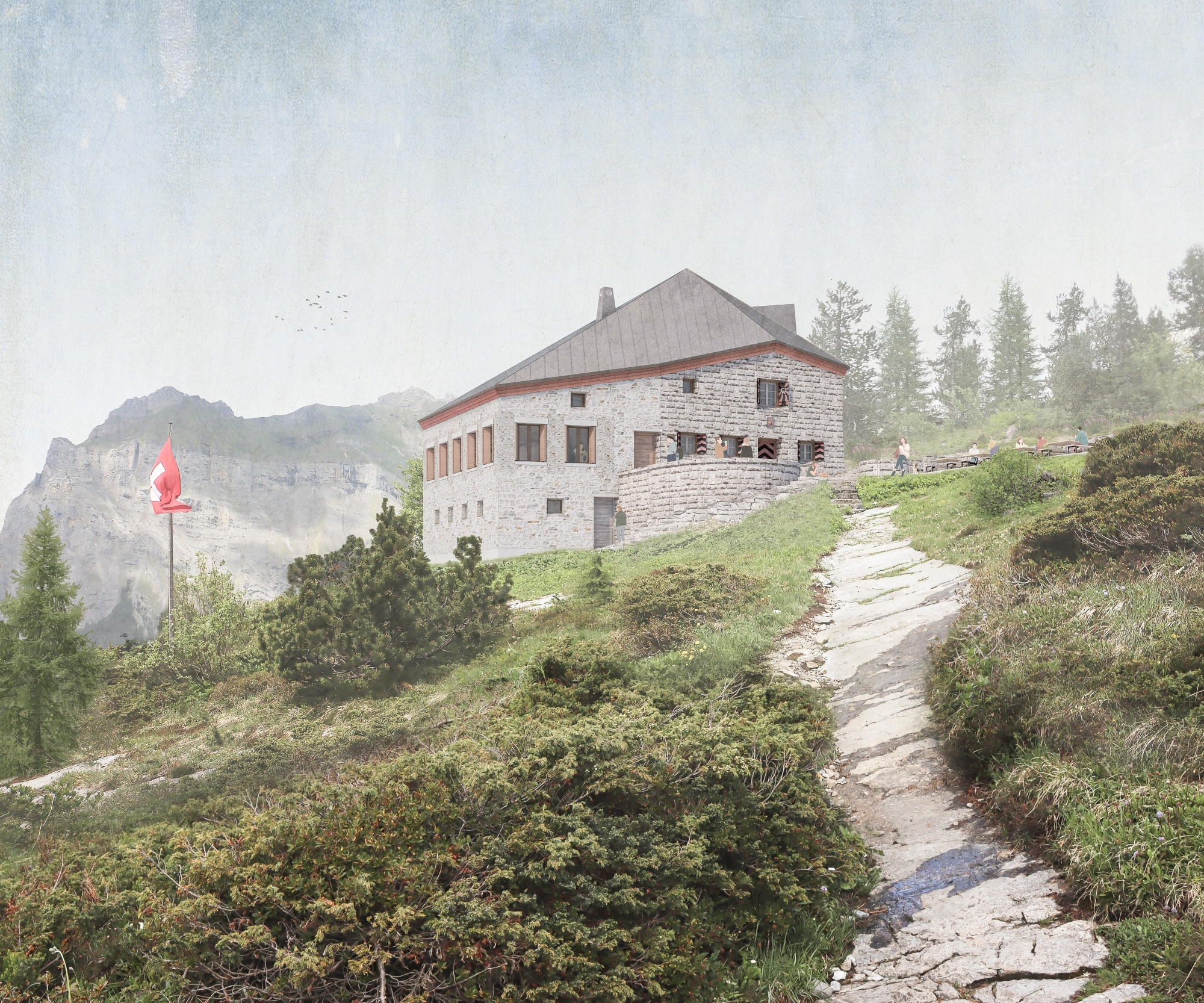 Fotomontage der neuen Doldenhornhütte